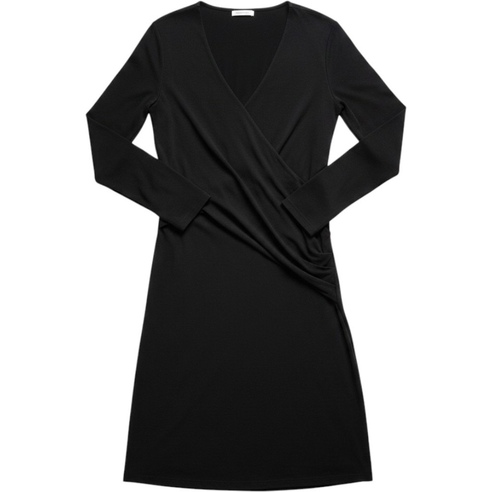 Sundance Black Faux Wrap Dress Long Sleeve Side Ruched Modal Cotton Blend Small